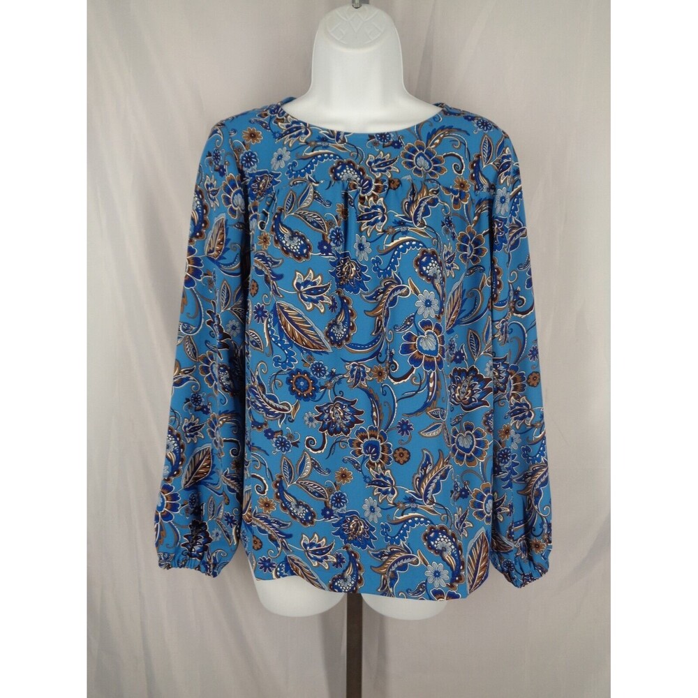 J Jill Wearever Collection Blue Floral Paisley Blouse Top Size XS